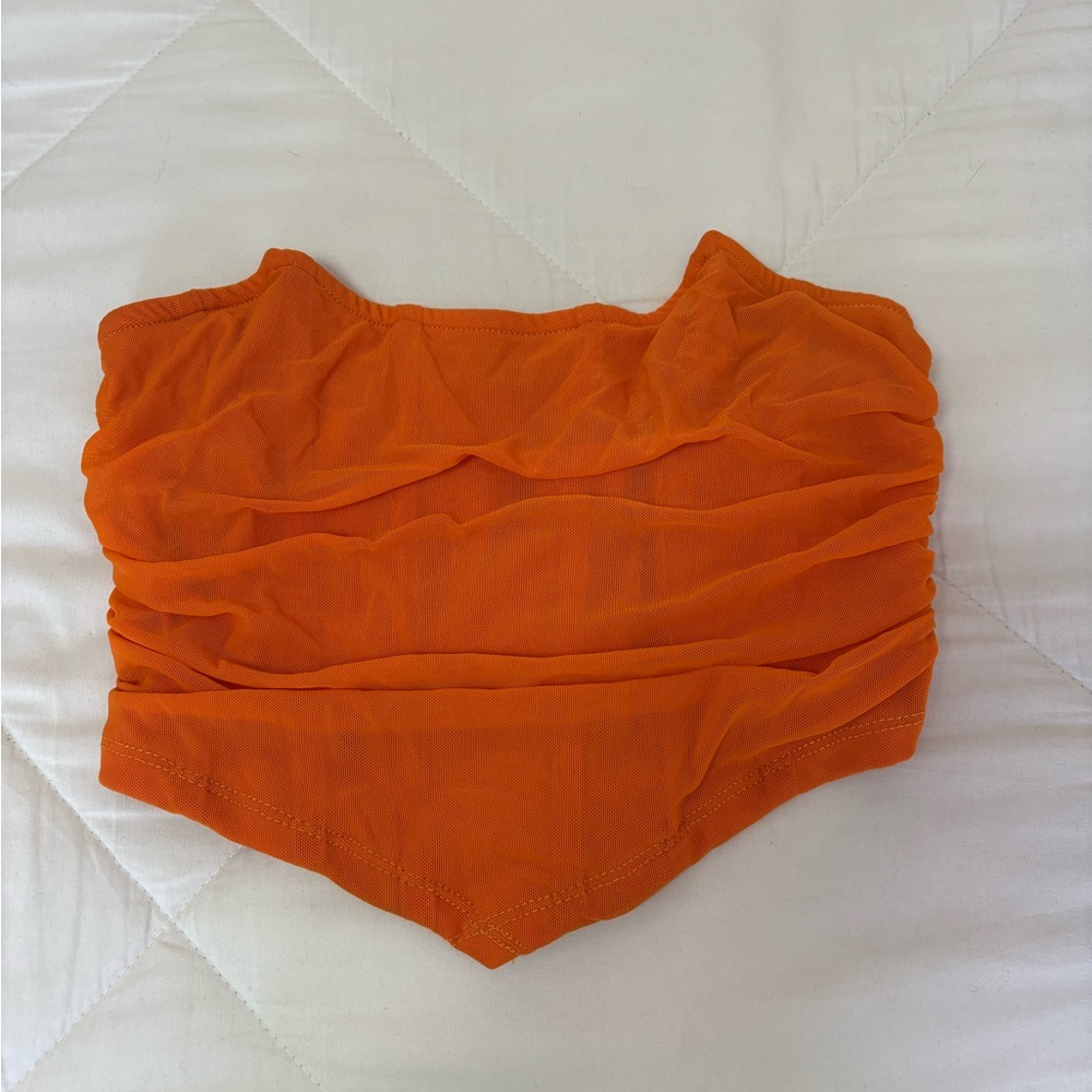 Vibrant Orange Ruched Bandeau Top